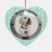 Hund mein erstes Weihnachts-Welpen-Foto Name Herz Keramik Ornament (Hinten)
