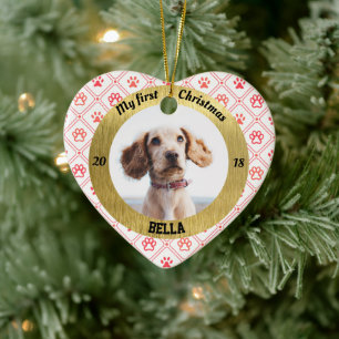 Hund mein erstes Weihnachts-Welpen-Foto Name Herz Keramik Ornament