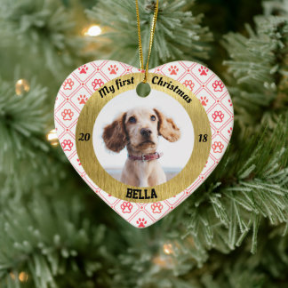 Hund mein erstes Weihnachts-Welpen-Foto Name Herz Keramik Ornament