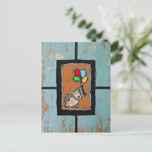 Hund mit Ballons Postkarte (Stehend Vorderseite)