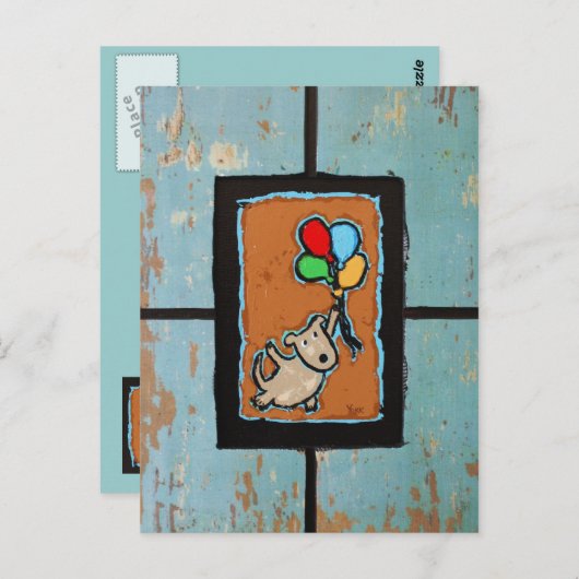 Hund mit Ballons Postkarte (Vorne/Hinten)