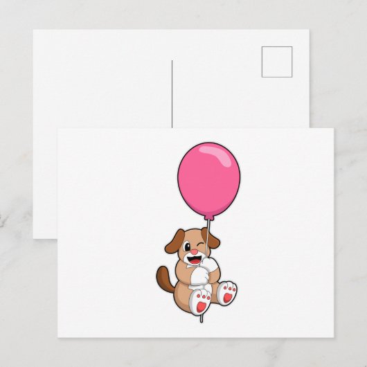 Hund mit Balloon Postkarte (Vorne/Hinten)