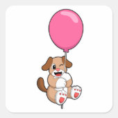 Hund mit Balloon Quadratischer Aufkleber (Vorderseite)