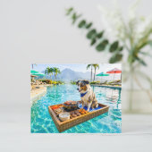 Hund mit BBQ-Grill-Schwimmfloat Postkarte (Stehend Vorderseite)