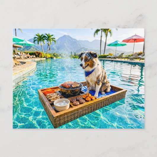 Hund mit BBQ-Grill-Schwimmfloat Postkarte (Vorderseite)