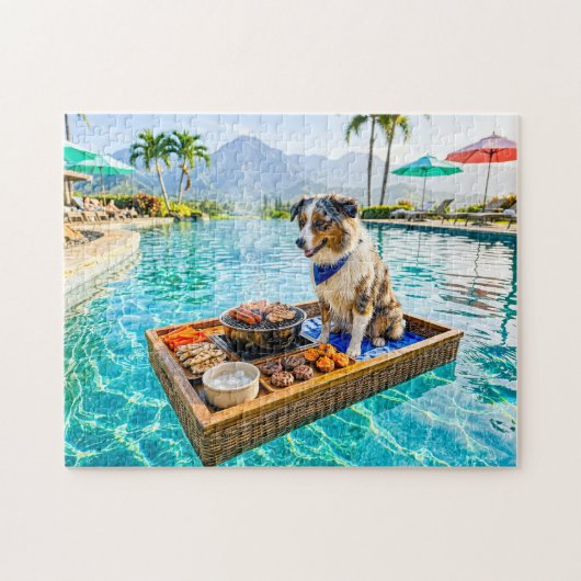 Hund mit BBQ-Grill-Schwimmkörper Puzzle (Horizontal)