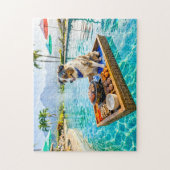 Hund mit BBQ-Grill-Schwimmkörper Puzzle (Vertikal)