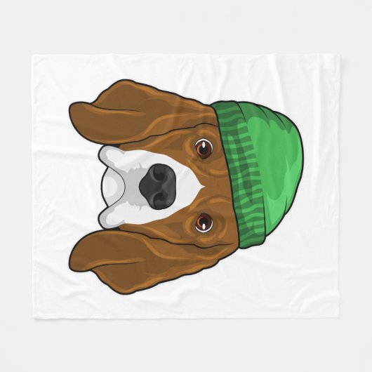 Hund mit Beanie Fleecedecke (Vorderseite (Horizontal))