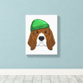 Hund mit Beanie Leinwanddruck (Insitu (Holzboden))