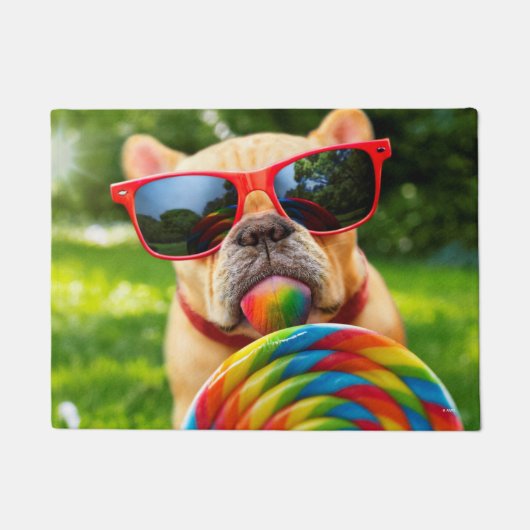 Hund mit Big Lollipop Fußmatte (Vorderseite)