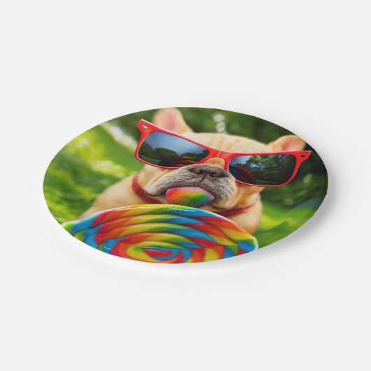 Hund mit Big Lollipop Pappteller (Schrägansicht)