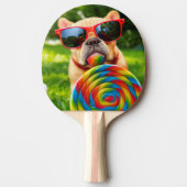 Hund mit Big Lollipop Tischtennis Schläger (Vorderseite)