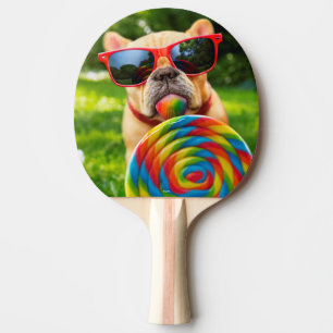 Hund mit Big Lollipop Tischtennis Schläger