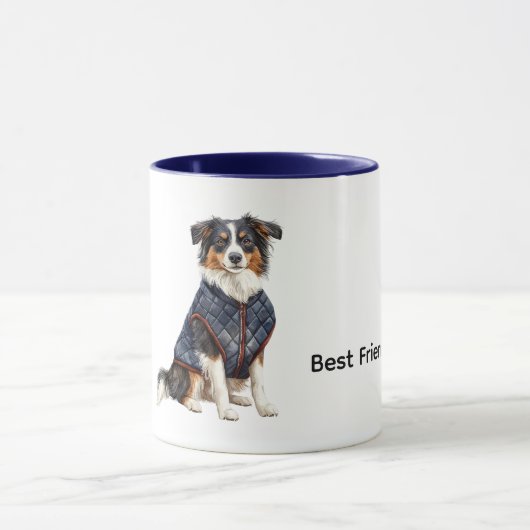 Hund mit blauem Mantel Tasse (Zentrum)