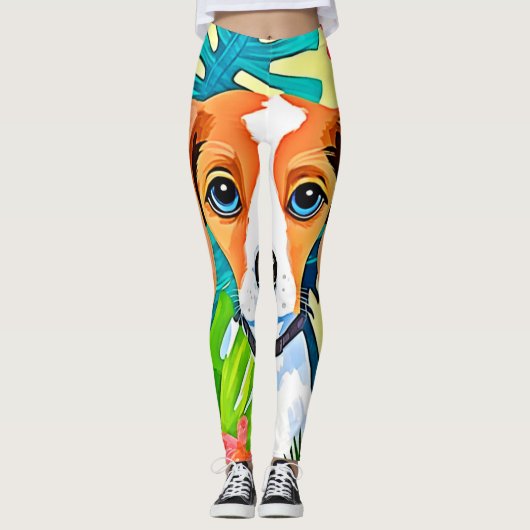 Hund mit Blume Leggings (Vorderseite)