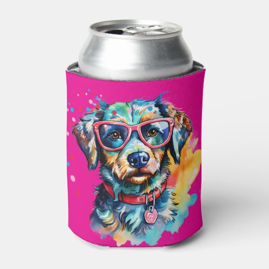 Hund mit Brille Dosenkühler (Kanne Vorderseite)
