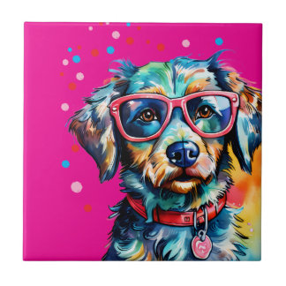 Hund mit Brille Fliese