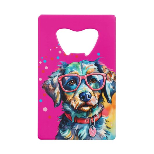 Hund mit Brille Geldbeutel Flaschenöffner (Vorderseite)