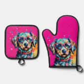 Hund mit Brille Ofenhandschuh & Topflappen-Set (Vorderseite)