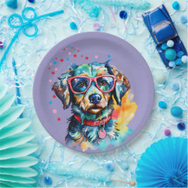 Hund mit Brille Pappteller