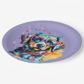 Hund mit Brille Pappteller (Schrägansicht)