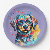Hund mit Brille Pappteller (Vorderseite)