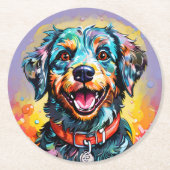 Hund mit Brille Runder Pappuntersetzer (Vorderseite)