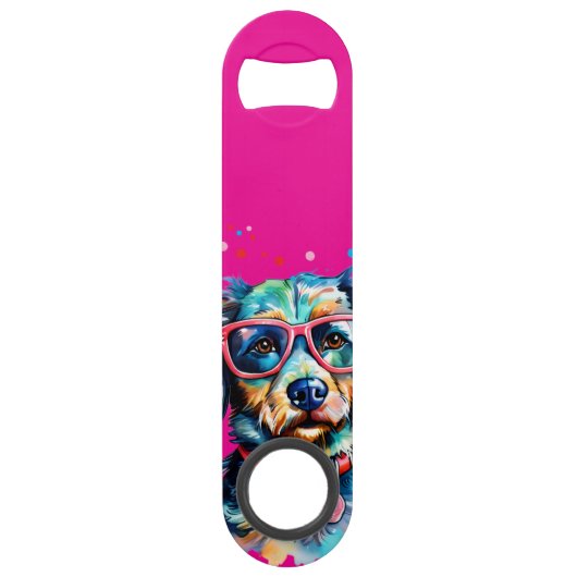 Hund mit Brille Speed Flaschenöffner (Vorderseite)