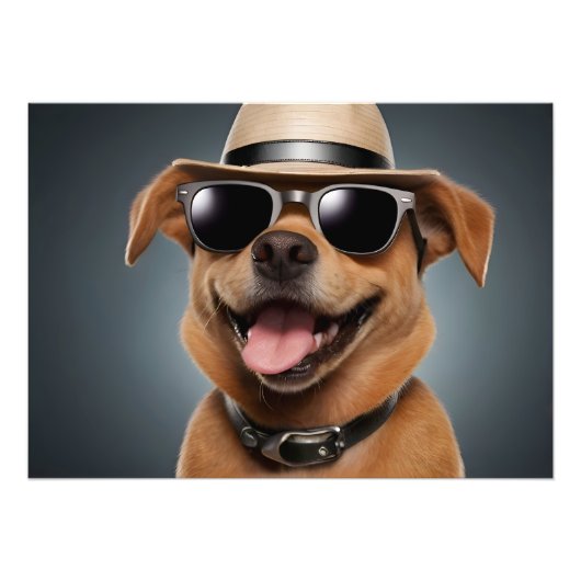 Hund mit Brille und Hut Fotodruck (Vorne)