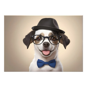 Hund mit Brille und Hut Fotodruck