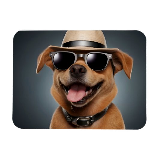 Hund mit Brille und Hut Magnet (Horizontal)