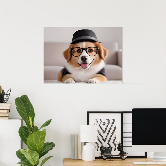 Hund mit Brille und Hut Poster (Heimbüro)