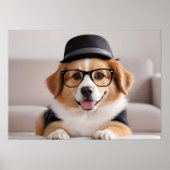 Hund mit Brille und Hut Poster (Vorne)