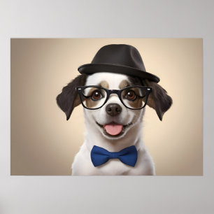 Hund mit Brille und Hut Poster