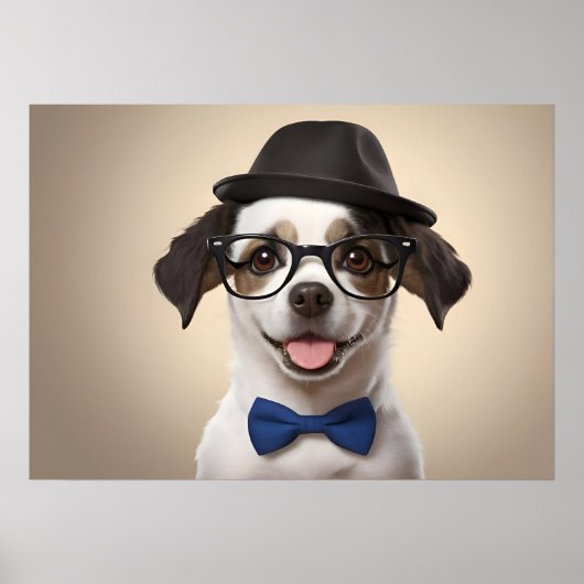 Hund mit Brille und Hut Poster (Vorne)