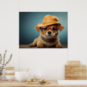 Hund mit Brille und Hut Poster (Küche)