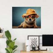 Hund mit Brille und Hut Poster (Heimbüro)