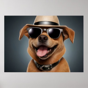 Hund mit Brille und Hut Poster