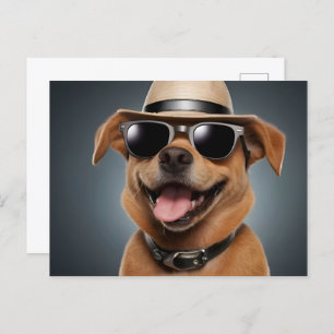 Hund mit Brille und Hut Postkarte