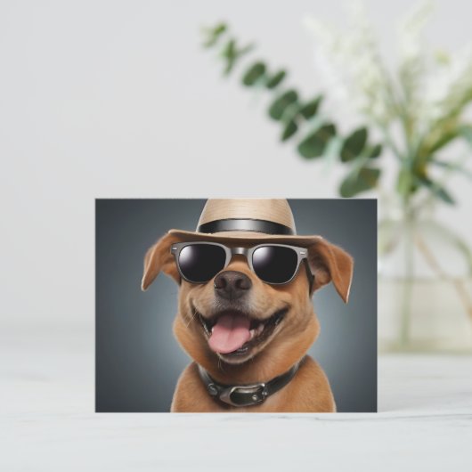 Hund mit Brille und Hut Postkarte (Stehend Vorderseite)