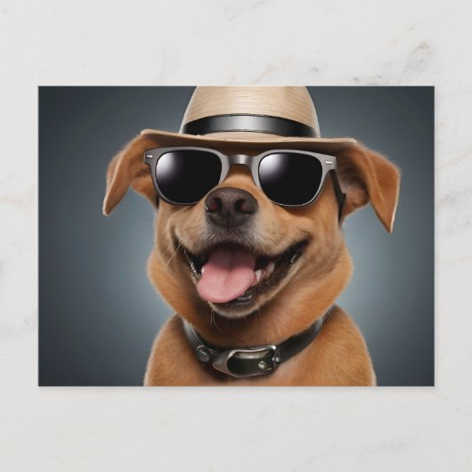 Hund mit Brille und Hut Postkarte (Vorderseite)