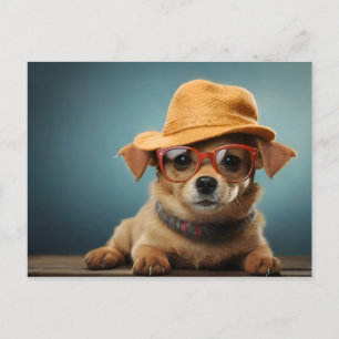 Hund mit Brille und Hut Postkarte