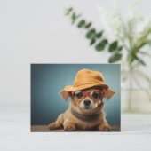 Hund mit Brille und Hut Postkarte (Stehend Vorderseite)