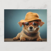 Hund mit Brille und Hut Postkarte (Vorderseite)