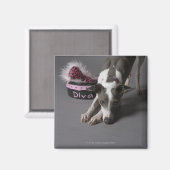 Hund mit Diva-Schüssel, Sniffboden Magnet (Vorderseite/Rückseite)