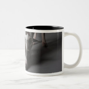 Hund mit Divaschüssel, Schnüffelnboden Zweifarbige Tasse