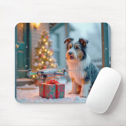 Hund mit Drohne und Weihnachtsgeschenk Mousepad (Mit Mouse)