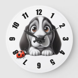 Hund mit einem Marienkäfer Große Wanduhr