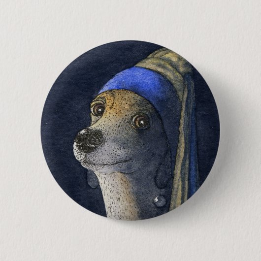 Hund mit einem Perlenohrring Button (Vorderseite)