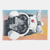 Hund mit einem Rentierhut Geschirrtuch (Horizontal)